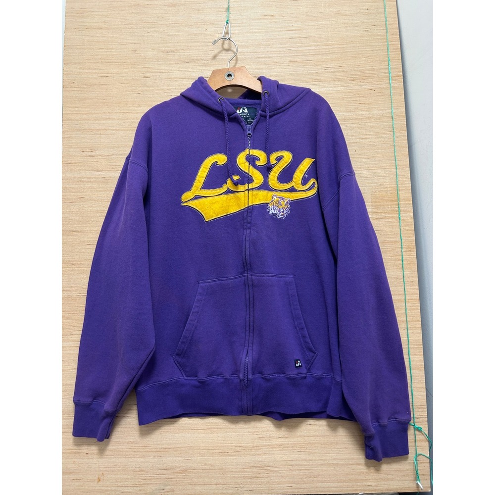 LSU Tigers Full Zip Hoodie Purple Yellow Graphic Sweatshirt Mens XL
